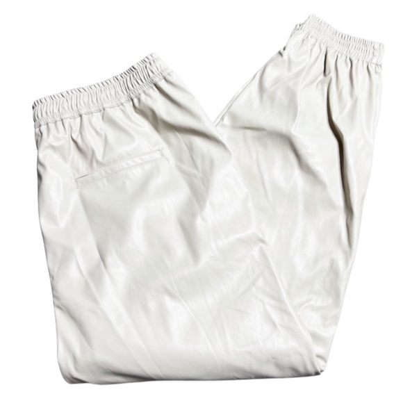 Grace + Karma Women’s Beige Cream Faux Leather High Waisted Tie Jogger Pants - Picture 9 of 16